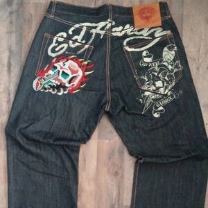 Ed Hardy Black Jeans with Colorful Skull Embroidery